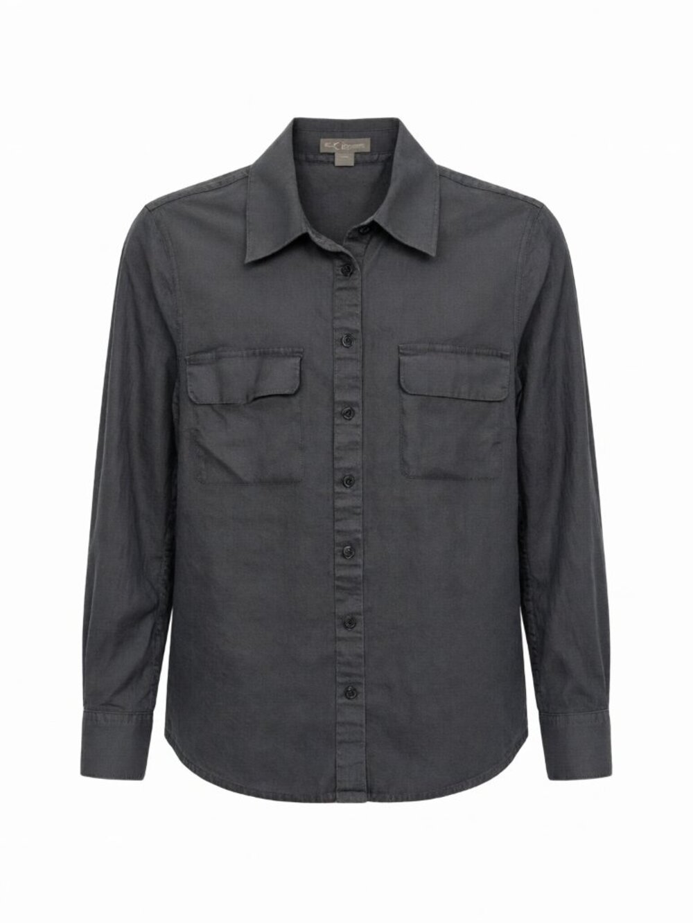 Go Silk Women's Petite Button-Up Shirt Black PM 100% Linen Long Sleeve Collared